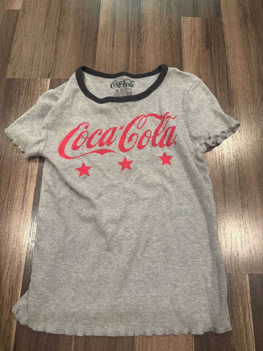 Coca Cola Gray Short Sleeve Tee with Red Logo and Stars